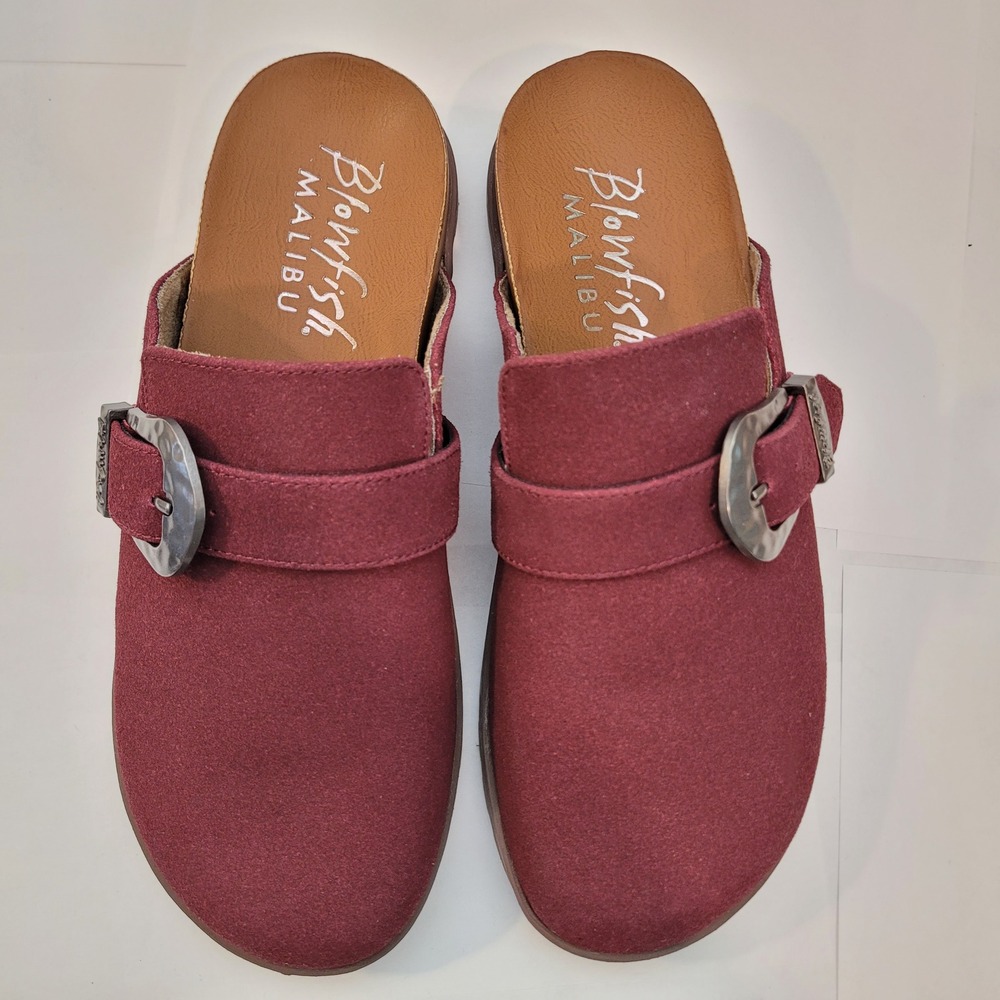 Blowfish Malibu Sienna Clogs Womens Sz 10 Burgundy Buckle Slip On Mules Shoes